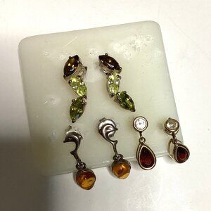 3 Pairs of Drop Earrings for Pierced Ears Women's Jewelry Amber